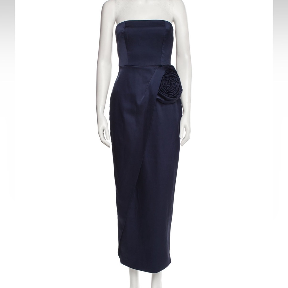 Ronny Kobo Navy Strapless Dress with Rose detailing